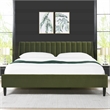 Pemberly Row King Vertical Tufted Platform Bed Set in Olive Green Velvet