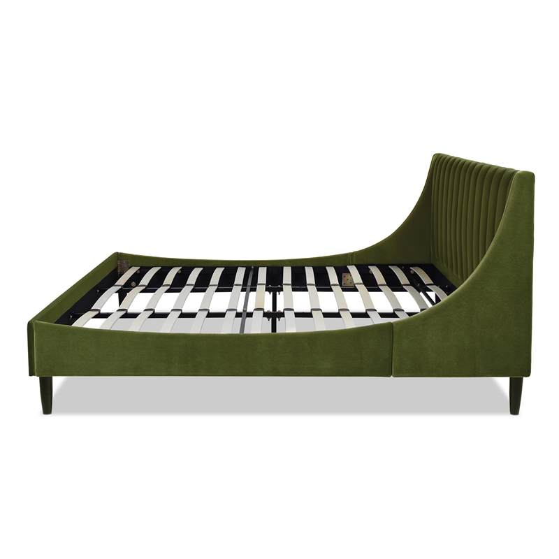 Pemberly Row King Vertical Tufted Platform Bed Set in Olive Green Velvet