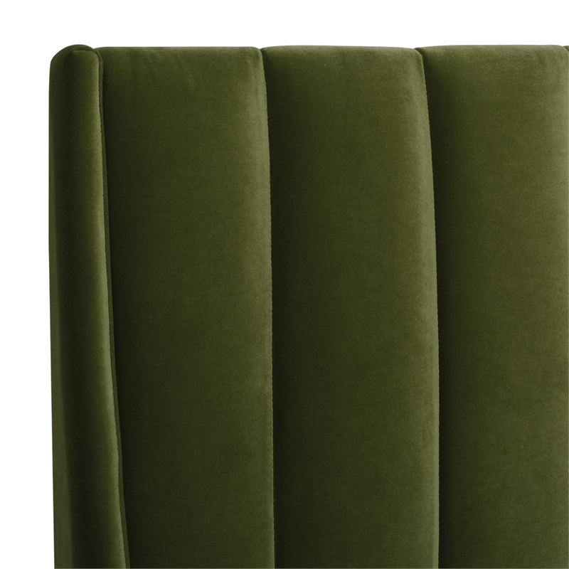 Pemberly Row King Vertical Tufted Platform Bed Set in Olive Green Velvet