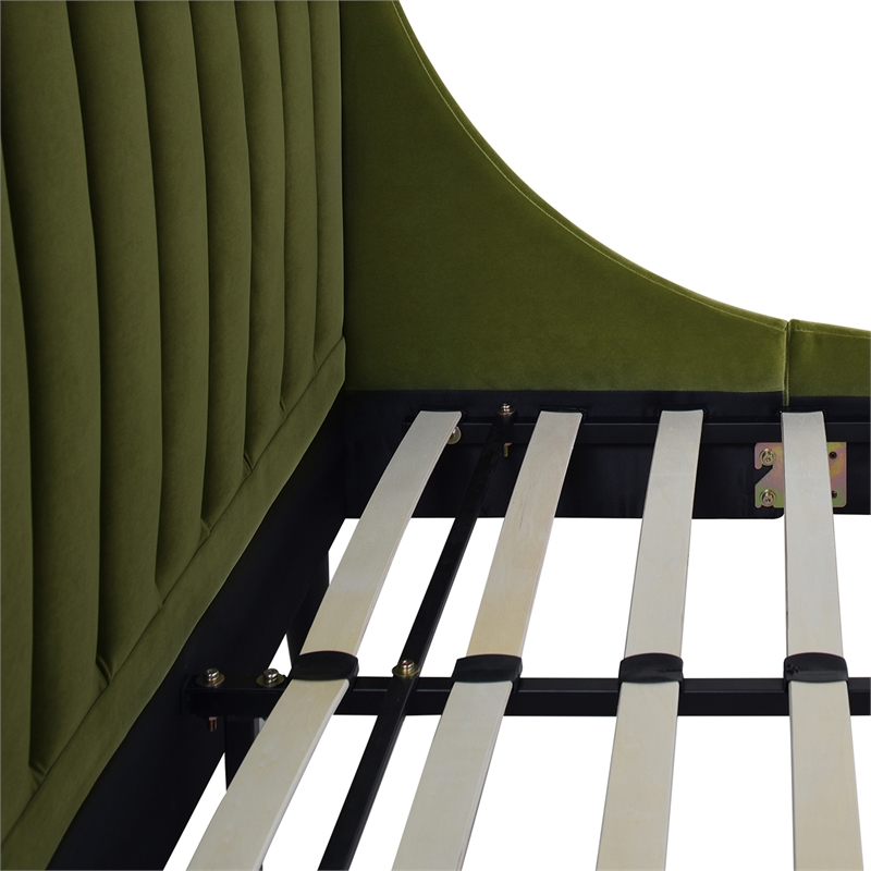 Pemberly Row King Vertical Tufted Platform Bed Set in Olive Green Velvet