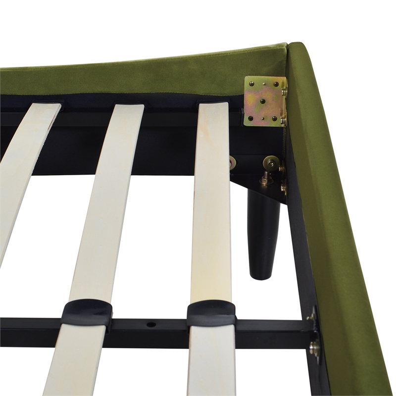 Pemberly Row King Vertical Tufted Platform Bed Set in Olive Green Velvet