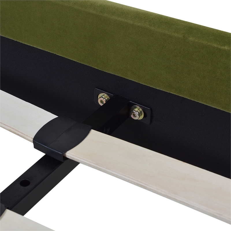 Pemberly Row King Vertical Tufted Platform Bed Set in Olive Green Velvet