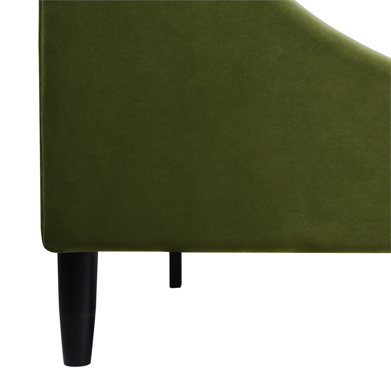 Pemberly Row King Vertical Tufted Platform Bed Set in Olive Green Velvet