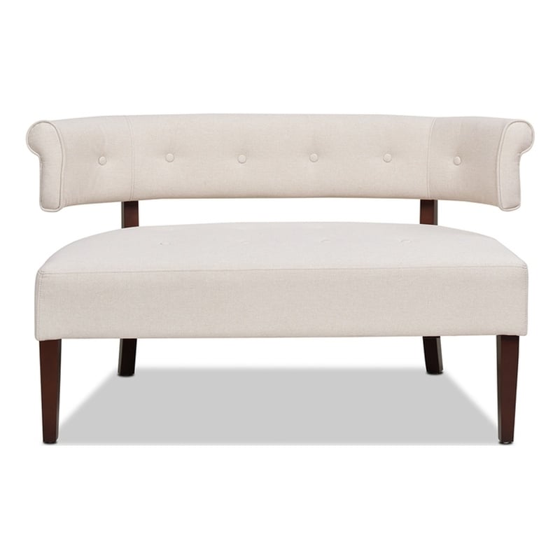 Pemberly Row Roll Arm Tufted Polyester Fabric Bench with Spring Seat in Cream