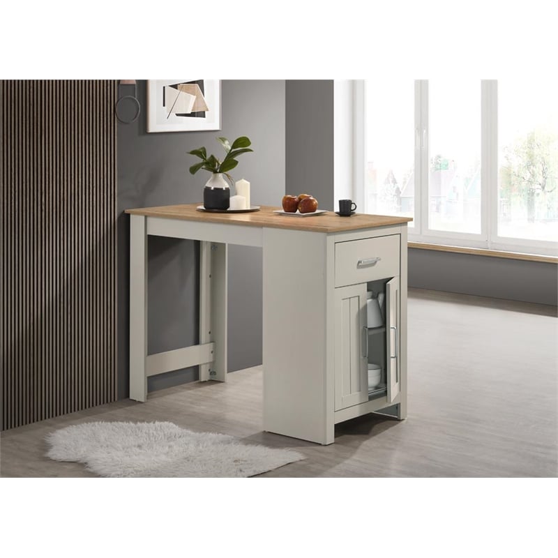 Pemberly Row Light Gray Engineered Wood Counter Height Table with Cabinet