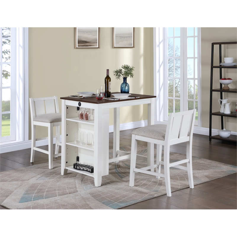 Pemberly Row 3-Piece White Counter Height Dining Table with Shelves and 2 Chairs