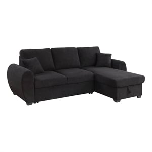 Pemberly Row 95&quot Black Teddy Fleece Reversible Sleeper Sectional with Storage