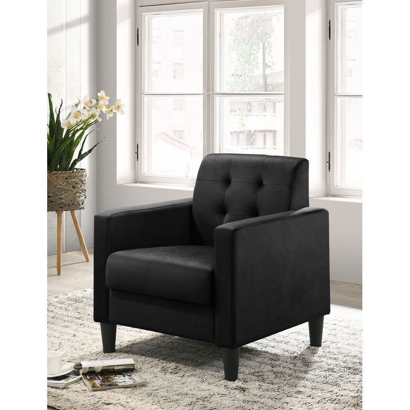 Pemberly Row Black Velvet Armchairs and End Table Living Room Set