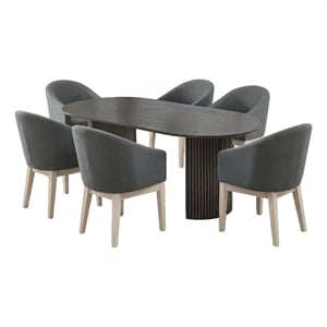 Pemberly Row 7Pc 80&quot Oval Gray Oak Dining Set with Dual Pedestal Base and Chairs