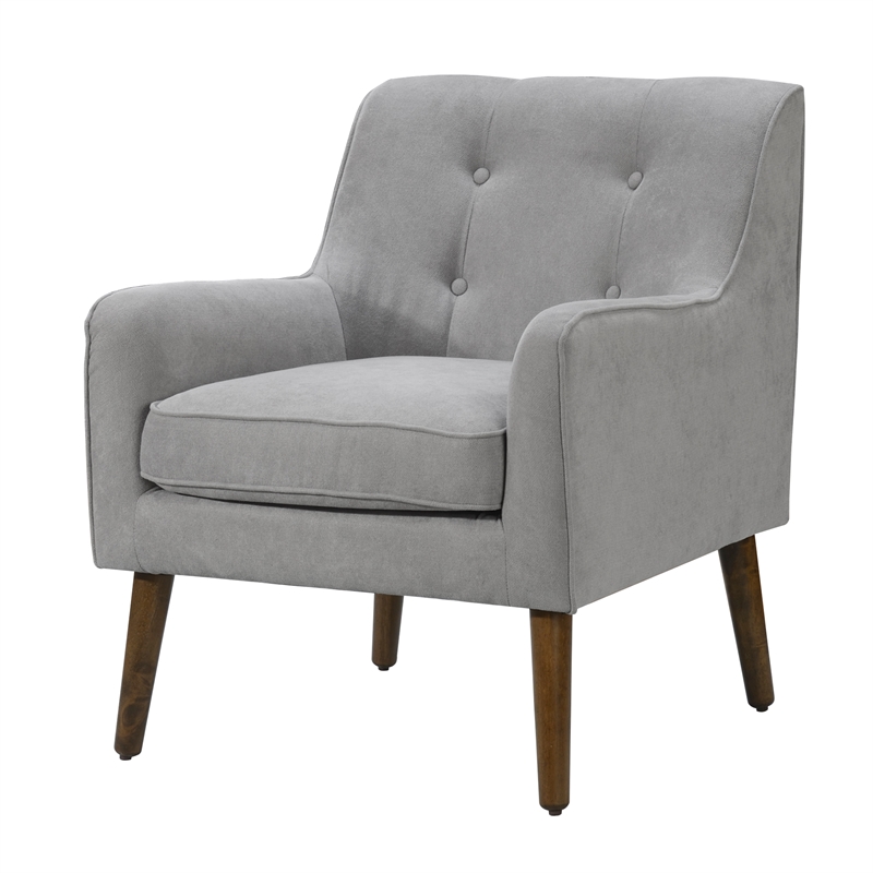 Pemberly Row Steel Gray Woven Fabric Button Tufted Armchair with Walnut Legs