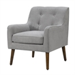 Pemberly Row Steel Gray Woven Fabric Button Tufted Armchair with Walnut Legs