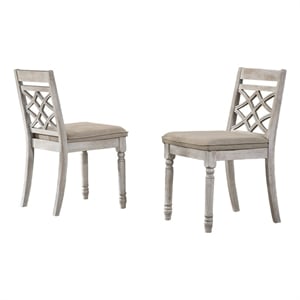 Pemberly Row Set of 2 Off White 19&quot Wide Fabric Dining Chairs with Cushion