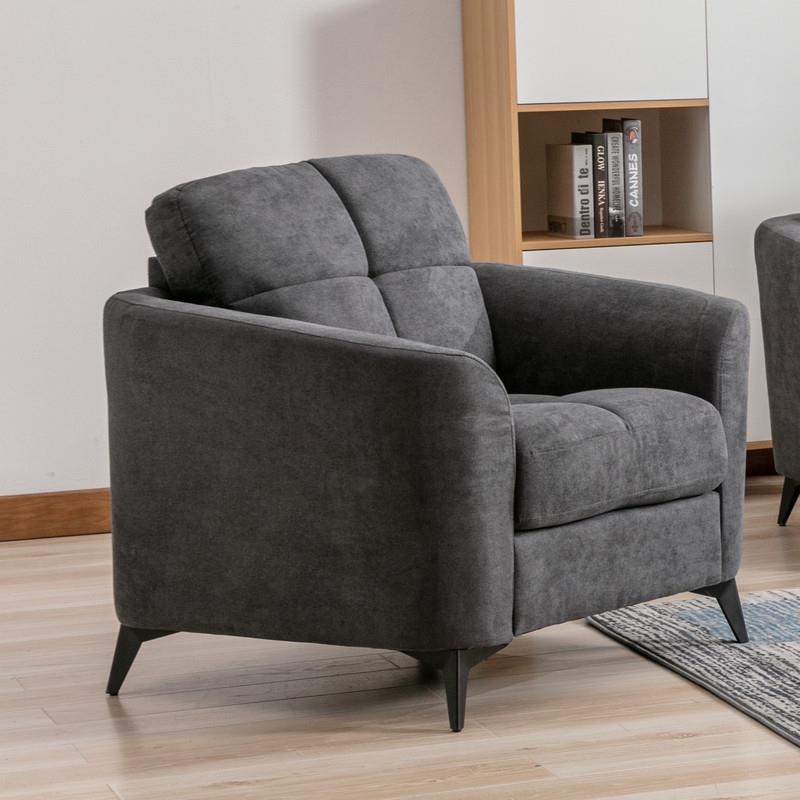 Pemberly Row Gray Woven Fabric Chair with Tufted Cushion and Black Metal Legs
