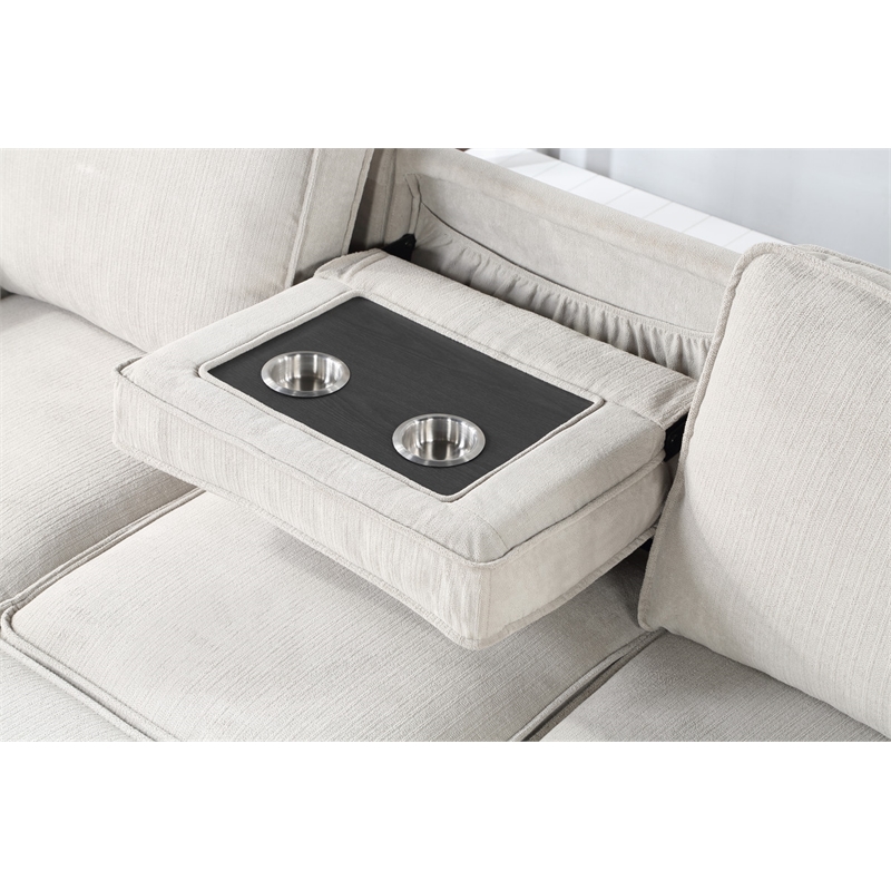 Pemberly Row Beige Fabric Reversible Sleeper Sectional with Storage & USB Ports