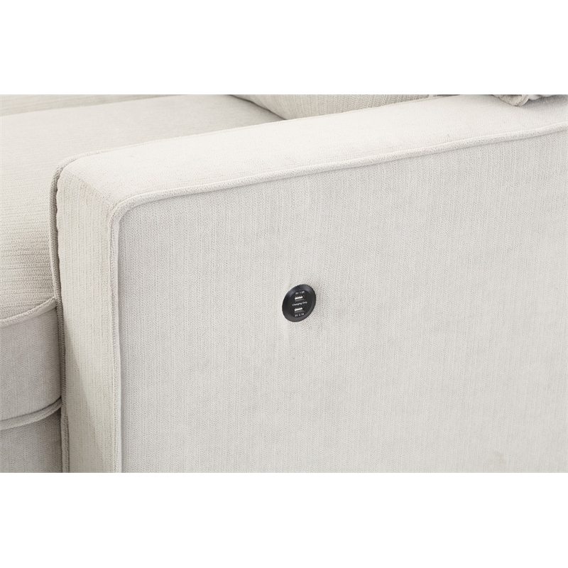 Pemberly Row Beige Fabric Reversible Sleeper Sectional with Storage & USB Ports
