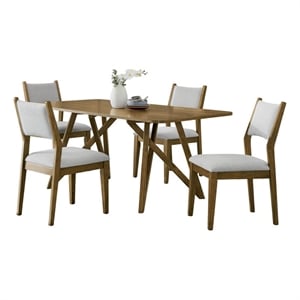 Pemberly Row 5Pc 70&quot Rectangular Walnut Oak Geometric Cross Base Dining Set