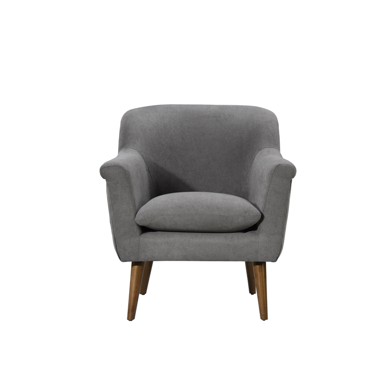 Pemberly Row Gray Woven Fabric Oversized Armchair with Walnut Finish Wooden Legs
