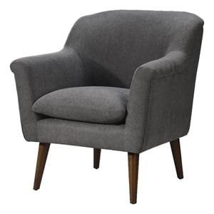 Pemberly Row Gray Woven Fabric Oversized Armchair with Walnut Finish Wooden Legs
