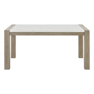 Pemberly Row 66&quot White Faux Marble Top Dining Table in Light Oak Finish
