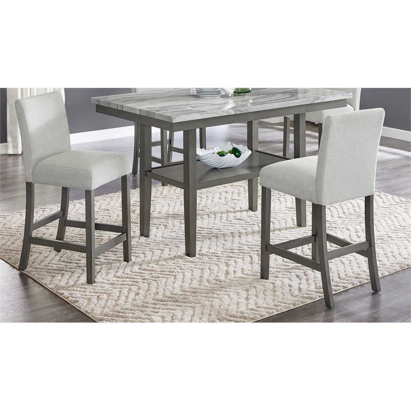 Pemberly Row Set of 2 Light Gray Fabric Counter Height Chairs with Footrest