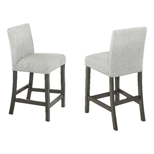 Pemberly Row Set of 2 Light Gray Fabric Counter Height Chairs with Footrest