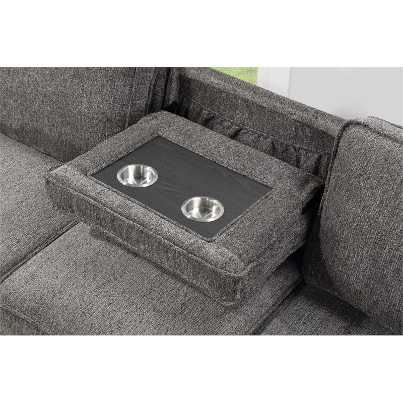 Pemberly Row Dark Gray Fabric Reversible Sleeper Sectional with Storage and USB