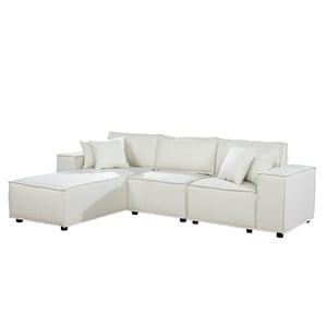 Pemberly Row 104&quot Beige Linen Reversible Chaise L-Shaped Sectional with Pillows