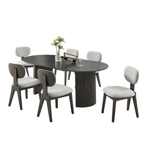 Pemberly Row 7-Piece 80&quot Oval Gray Oak Dining Set with Dual Pedestal Base