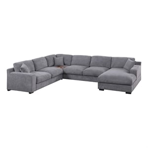 Pemberly Row 128&quot Light Gray Chenille Corner Sectional with Chaise and USB