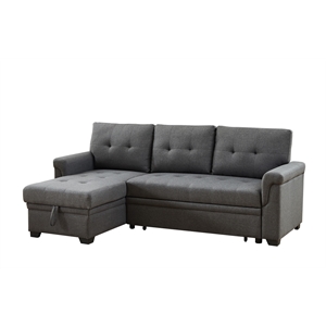 Pemberly Row Dark Gray Fabric Reversible Sleeper Sectional with Storage Chaise