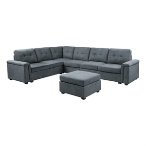 Pemberly Row Gray Woven Fabric 7-Seater Corner Sectional with Ottoman
