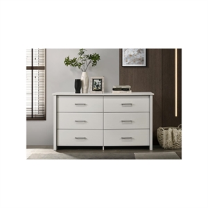 Pemberly Row 57&quot White Engineered Wood 6-Drawer Dresser with Silver Handles