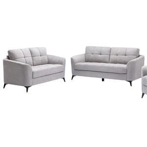 Pemberly Row Light Gray Woven Fabric Tufted Sofa and Loveseat Living Room Set