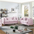 Pemberly Row Pink Velvet Button Tufted Sofa and Loveseat Set with Nailhead Trim