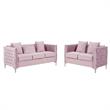 Pemberly Row Pink Velvet Button Tufted Sofa and Loveseat Set with Nailhead Trim