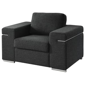 Pemberly Row Black Linen Fabric Armchair with Brushed Stainless Steel Legs