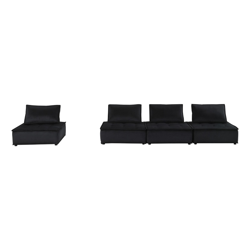 Pemberly Row Velvet 4-Piece Modular Sofa with Tufted Seat in Black
