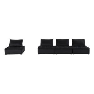 Pemberly Row Velvet 4-Piece Modular Sofa with Tufted Seat in Black