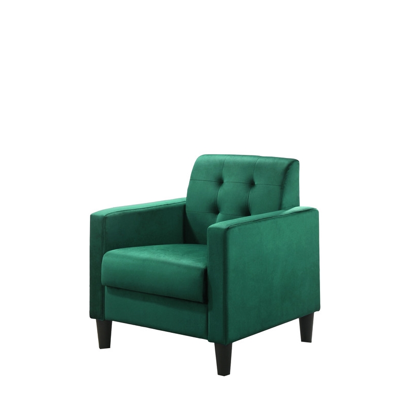 Pemberly Row Green Velvet Tufted Armchairs and End Table Living Room Set