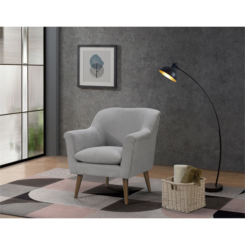 Pemberly Row Steel Gray Woven Fabric Oversized Armchair with Walnut Wood Legs