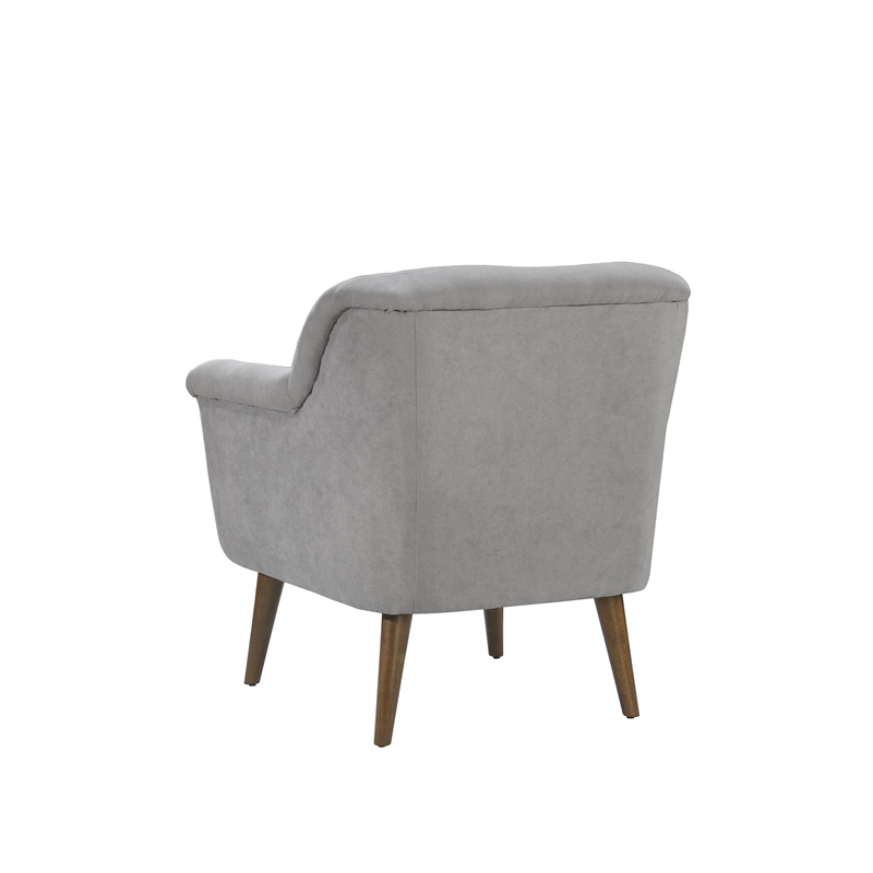 Pemberly Row Steel Gray Woven Fabric Oversized Armchair with Walnut Wood Legs