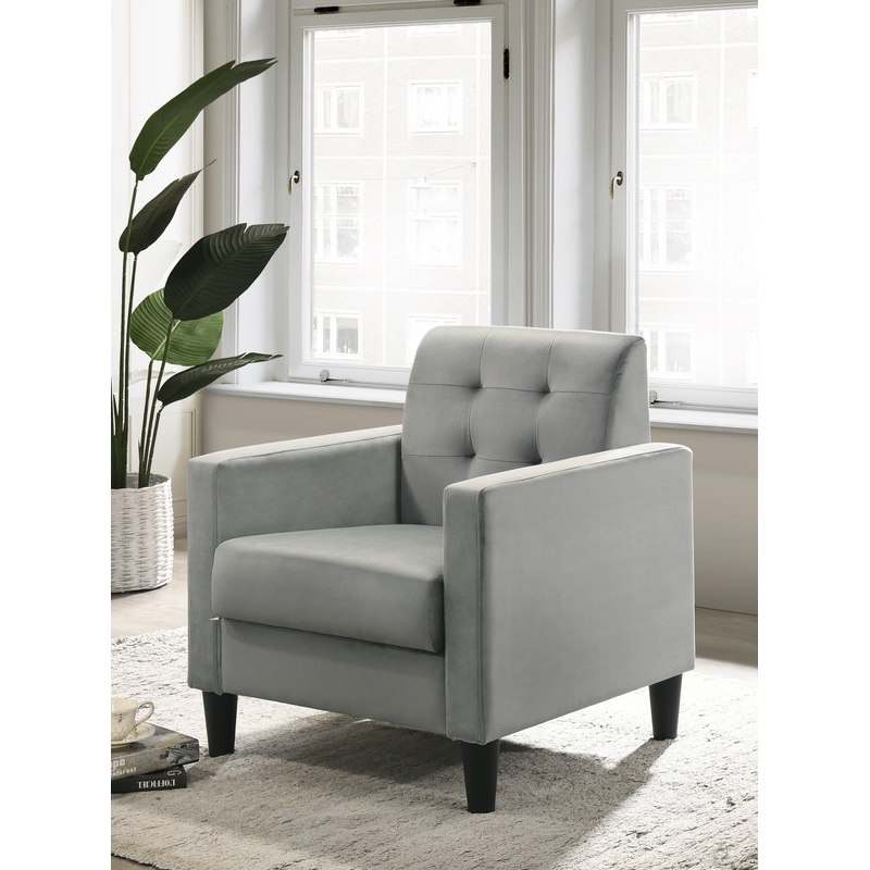 Pemberly Row Light Gray Velvet Tufted Armchairs and End Table Living Room Set