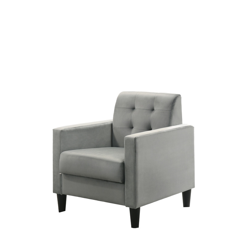 Pemberly Row Light Gray Velvet Tufted Armchairs and End Table Living Room Set