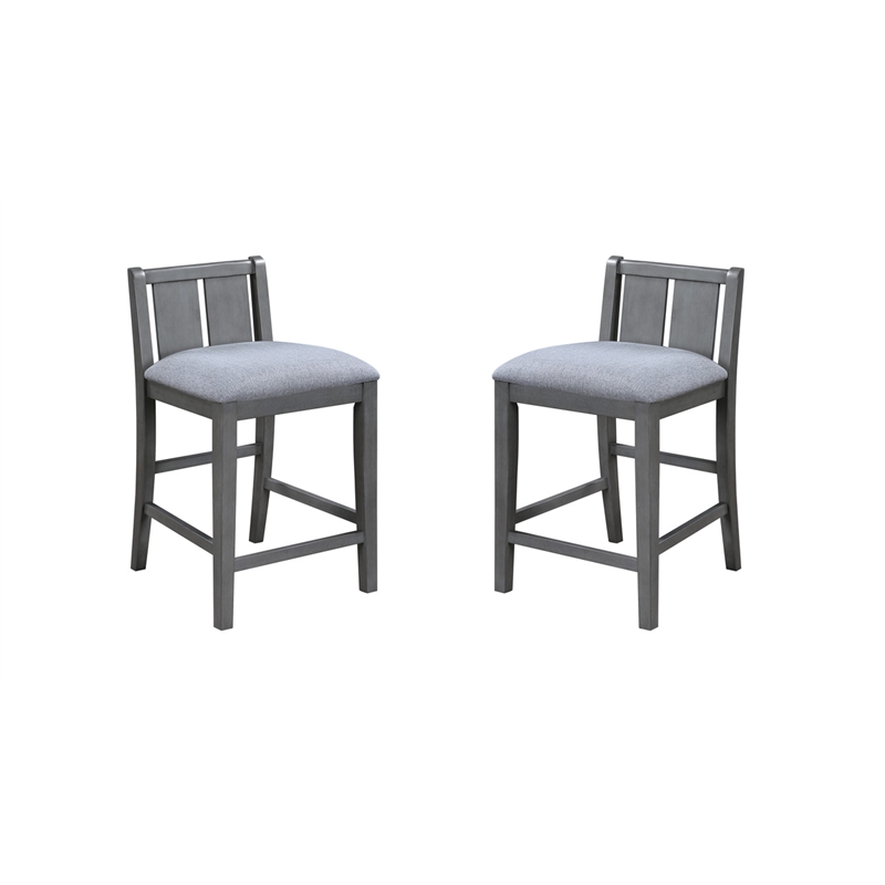 Pemberly Row Set of 2 Gray Finish Upholstered Seat Counter Height Chairs