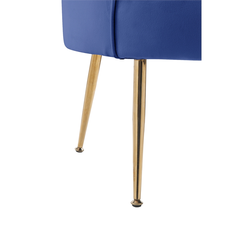 Pemberly Row Blue Velvet Scalloped Back Accent Chair with Gold Metal Legs