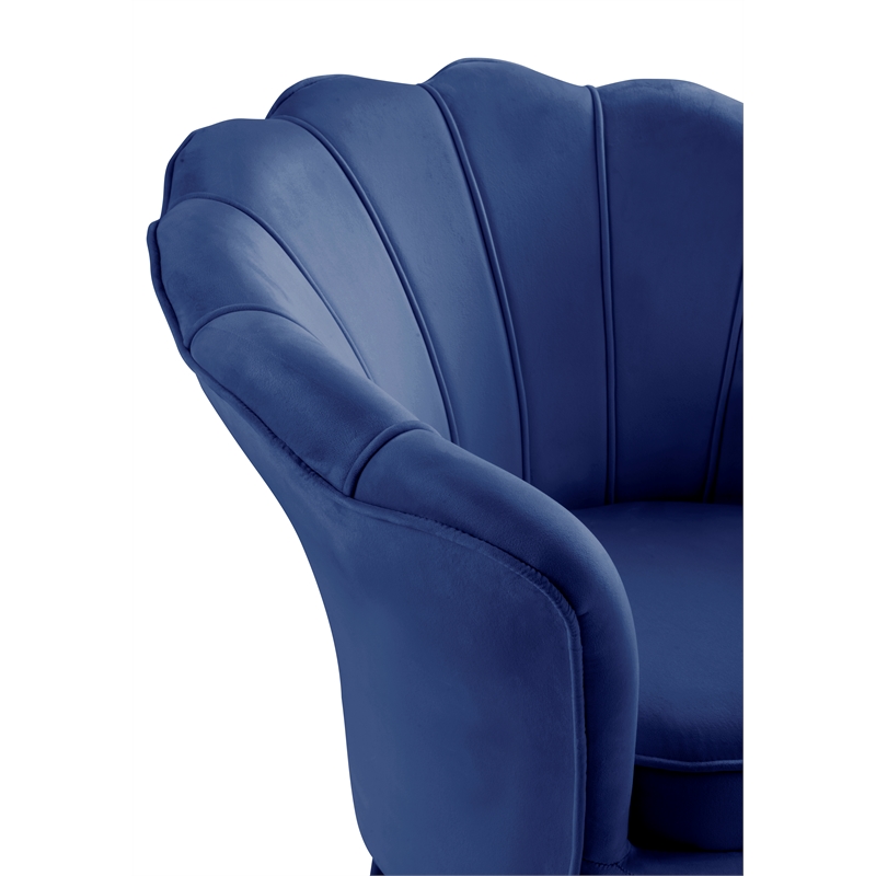 Pemberly Row Blue Velvet Scalloped Back Accent Chair with Gold Metal Legs