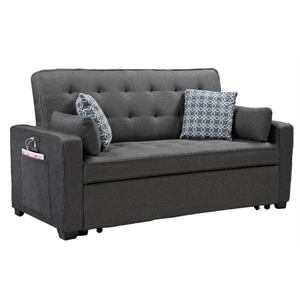Pemberly Row Gray Fabric Sleeper Sofa with 2 USB Ports and 4 Accent Pillows
