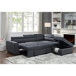 Pemberly Row Gray Fabric Sleeper Sofa Sectional with Storage Ottoman and Stools
