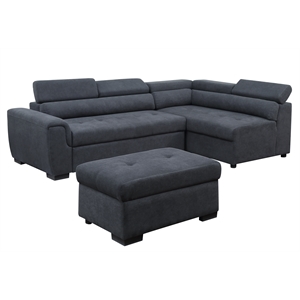 Pemberly Row Gray Fabric Sleeper Sofa Sectional with Storage Ottoman and Stools