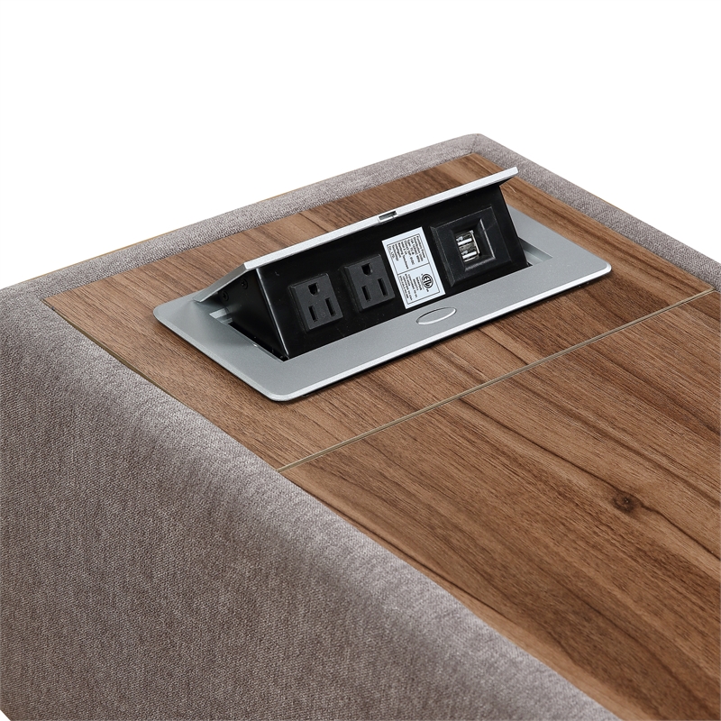 Pemberly Row Light Gray Upholstered Storage Ottoman Console with USB and AC